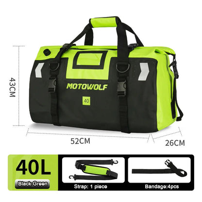 Motorcycle Tail Duffle Bag with Roll Top Buckle Closure and Reflective Strips, 40L-66L