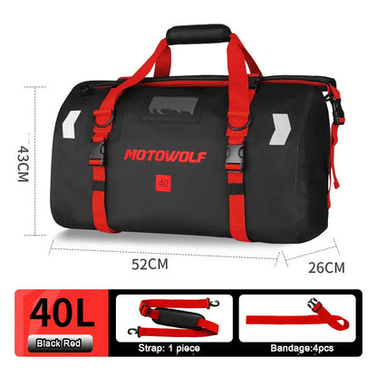 Motorcycle Tail Duffle Bag with Roll Top Buckle Closure and Reflective Strips, 40L-66L