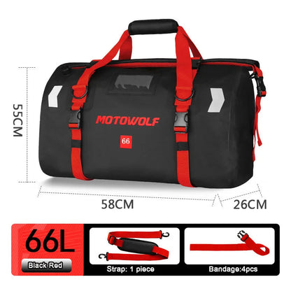 Motorcycle Tail Duffle Bag with Roll Top Buckle Closure and Reflective Strips, 40L-66L