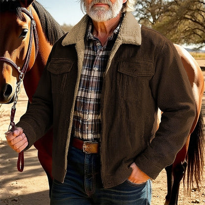 Relaxed Fit Jacket with Fleece Lined Collar and Ribbed Texture, Multiple Pockets