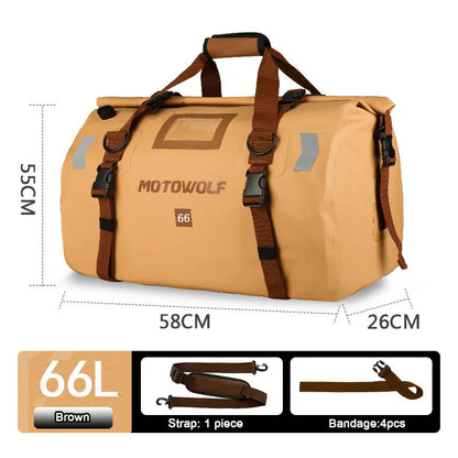 Motorcycle Tail Duffle Bag with Roll Top Buckle Closure and Reflective Strips, 40L-66L