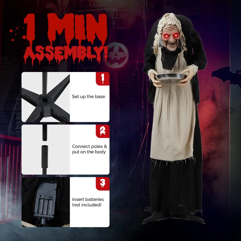 Animated Halloween Yard Figure with Motion Sensor and Red LED Eyes, 5 Feet Tall