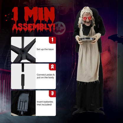 Animated Halloween Yard Figure with Motion Sensor and Red LED Eyes, 5 Feet Tall