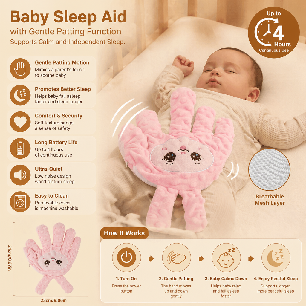 Rhythmic Patting Device for Infant Sleep with Battery Operation and Quiet Motor