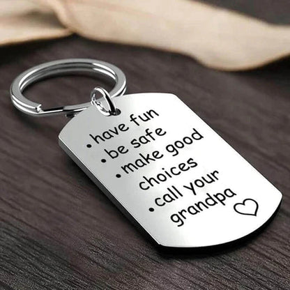 Engraved Stainless Steel Keychain with Reminder Message and Ring Clip
