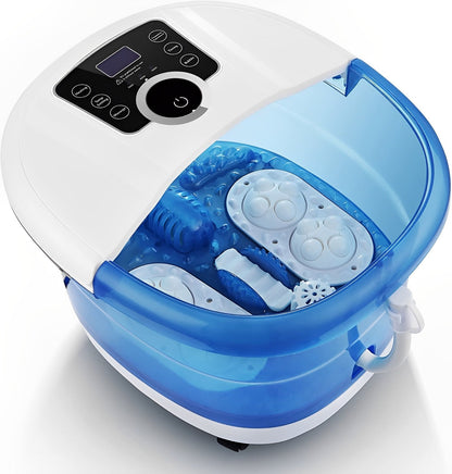 Heated Foot Spa Massager with Motorized Rollers and Bubble Massage, Vibration Function