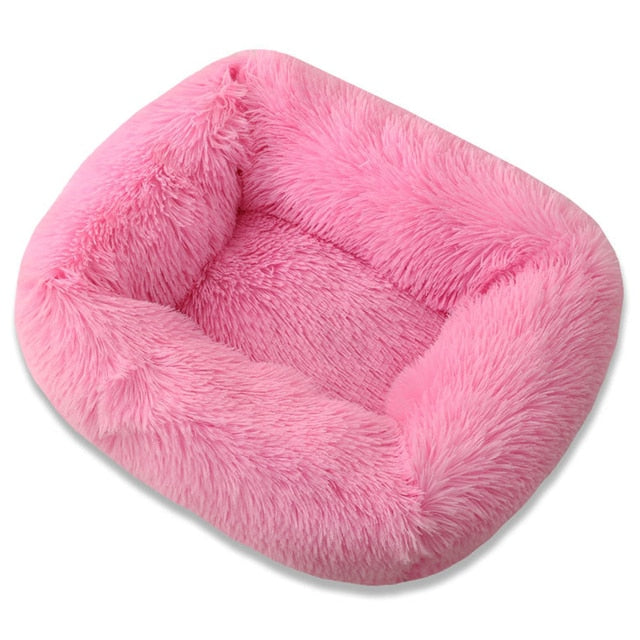 Plush Pet Bed with Raised Edge Support and Machine Washable Cover