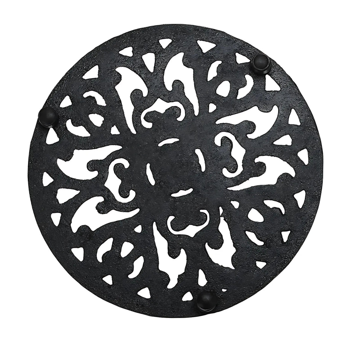Round Cast Iron Trivet with Raised Vintage Pattern and Rust Resistant Finish, 6.7 Inch
