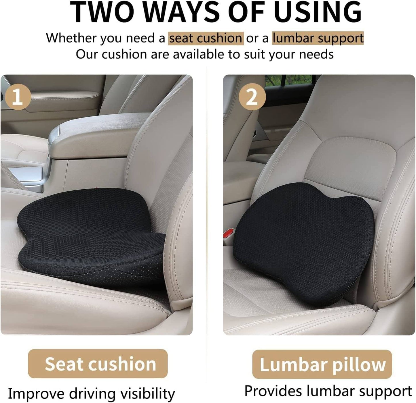 Memory Foam Car Seat Cushion with 3.5 Inch Height Boost and Breathable Cover