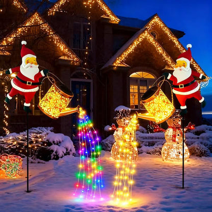 Christmas Santa Garden Decor with Solar Watering Can Light