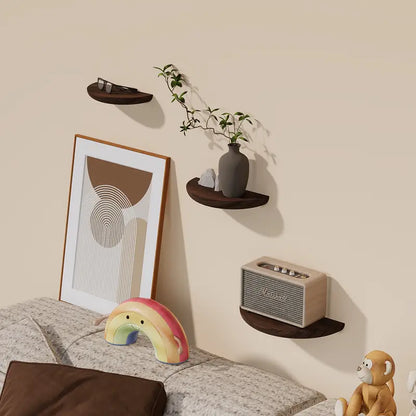 Half Round Wooden Wall Shelf with Floating Mount and Natural Grain