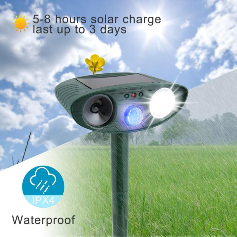 Solar Motion Sensor Repeller with Ultrasonic Pulses and Flashing Light, 4-Pack