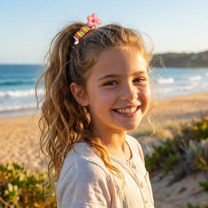 Spiral Hair Ties for Kids with Flower and Heart Designs