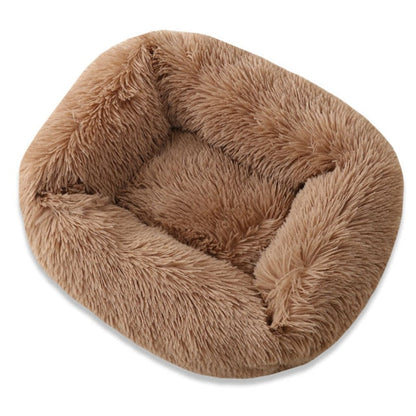 Plush Pet Bed with Raised Edge Support and Machine Washable Cover