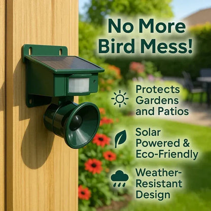 Motion Sensor Bird Repeller with Adjustable Sensitivity and Sound Alerts, Weather Resistant