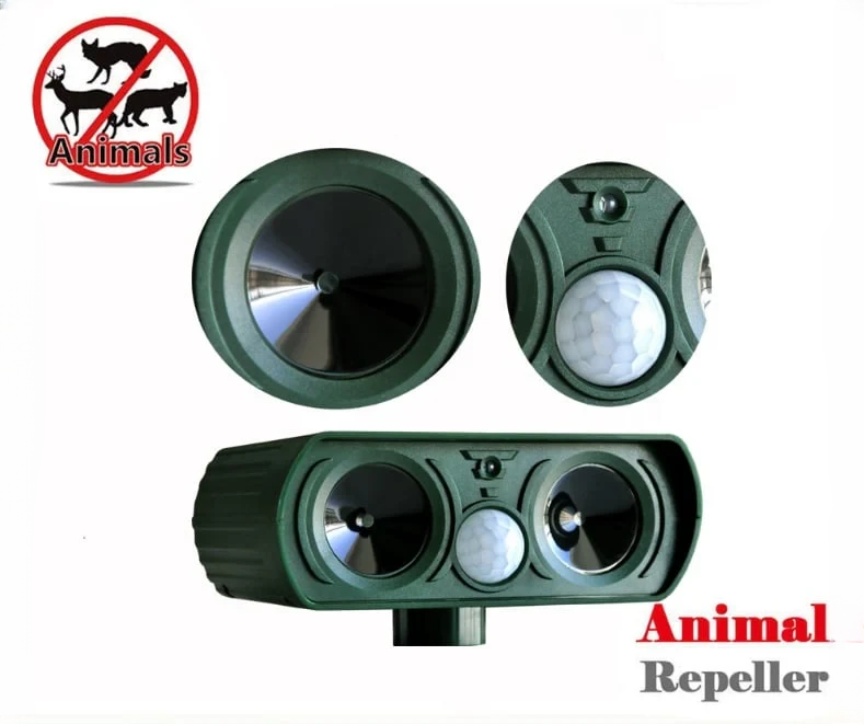Solar Ultrasonic Animal Repeller with Motion Sensor and Flashing LED Lights