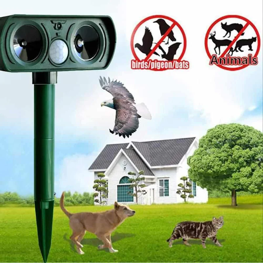 Solar Ultrasonic Animal Repeller with Motion Sensor and Flashing LED Lights