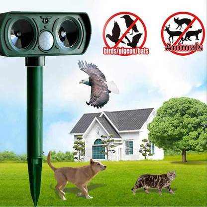 Solar Ultrasonic Animal Repeller with Motion Sensor and Flashing LED Lights