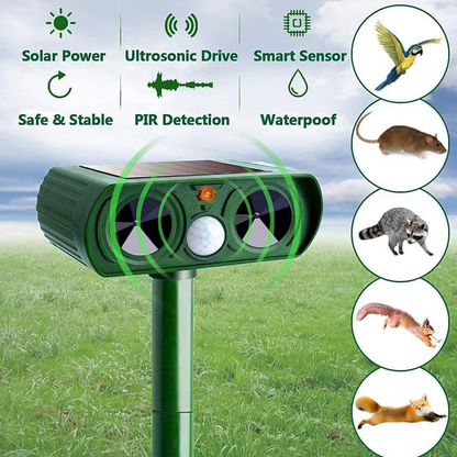 Solar Ultrasonic Animal Repeller with Motion Sensor and Flashing LED Lights