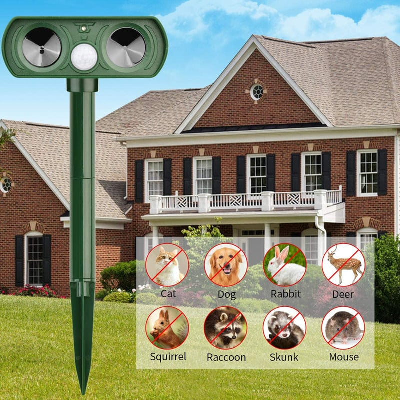 Solar Ultrasonic Animal Repeller with Motion Sensor and Flashing LED Lights