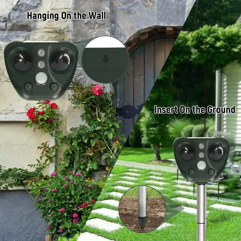 Solar Bird Repellent with Ultrasonic Pulses and Flashing LED Light, USB Backup All Vera Mart