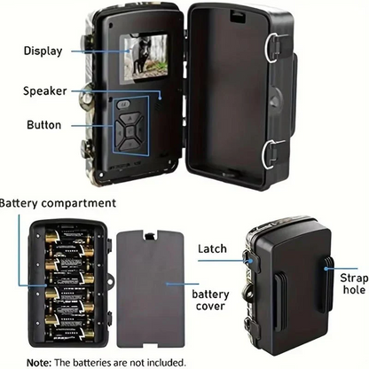 Wildlife Monitoring Camera with 16MP Photos and Infrared Night Vision, 1080P Video
