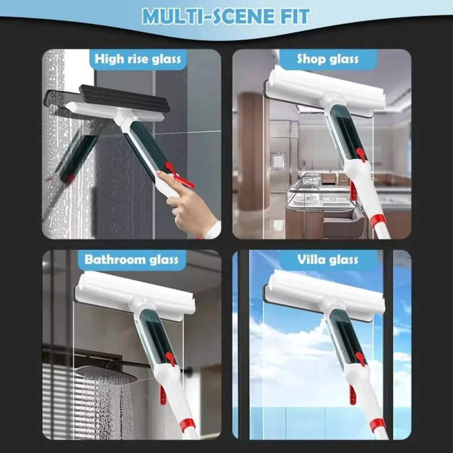 Window Cleaning Pole with Spray Tank and Microfiber Squeegee, 51-Inch Telescopic