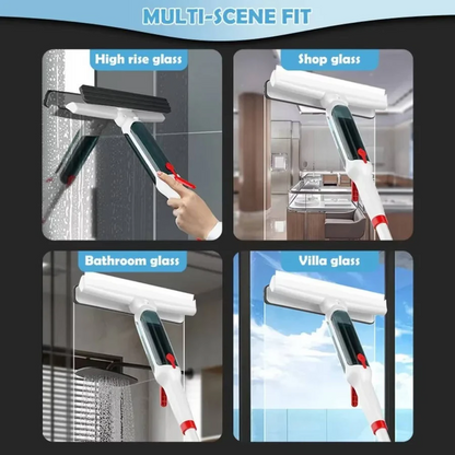 Window Cleaning Pole with Spray Tank and Microfiber Squeegee, 51-Inch Telescopic