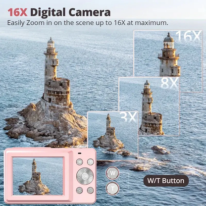 Retro Style Compact Digital Camera with 1080p Video, Built In Screen and One Button Capture in Three Colors