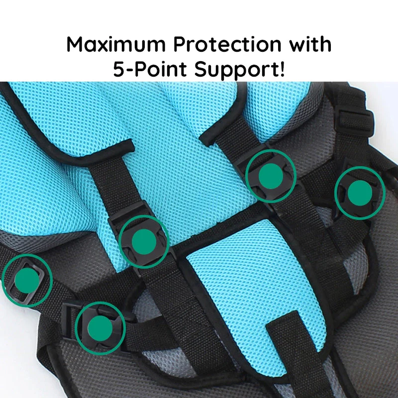Booster Car Seat Cushion with Five Point Harness and Breathable Mesh Panel
