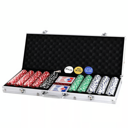 Clay Composite Poker Chips Set with Aluminum Case and Playing Cards, 500 Pieces