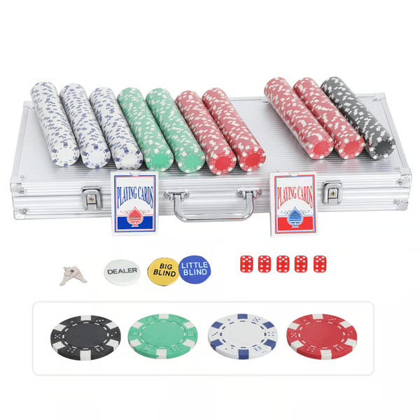Clay Composite Poker Chips Set with Aluminum Case and Playing Cards, 500 Pieces