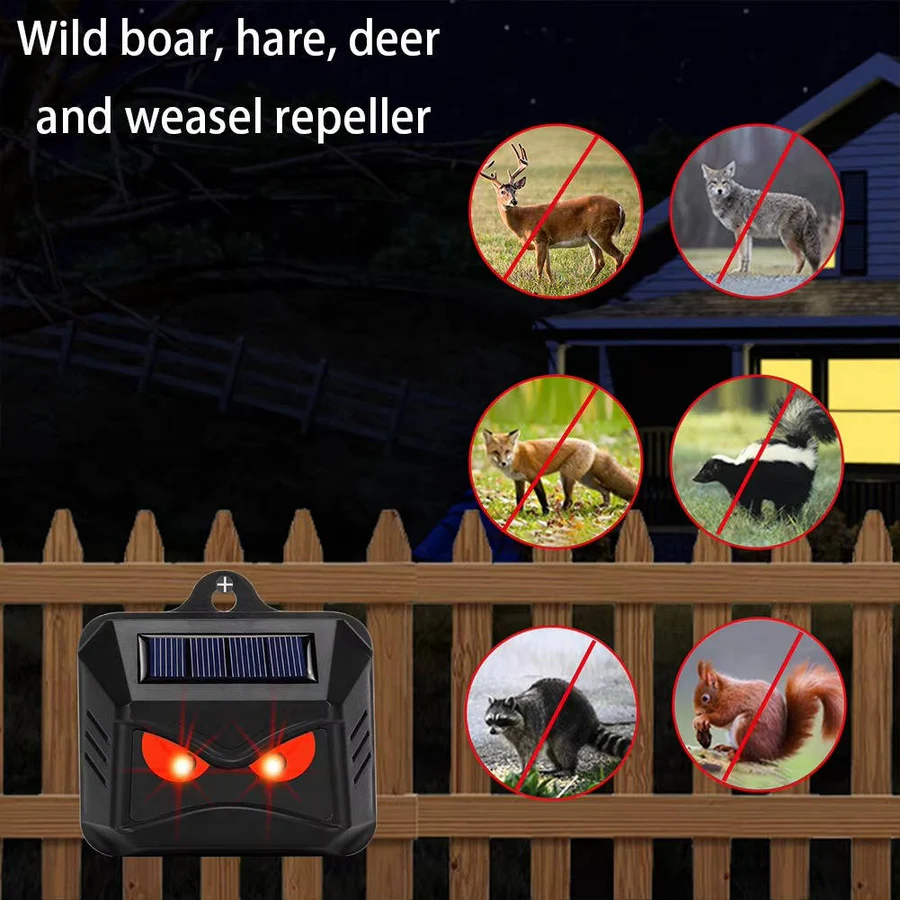 Solar Ultrasonic Animal Repeller Set of 2 with Flashing LED Lights for Yard and Garden