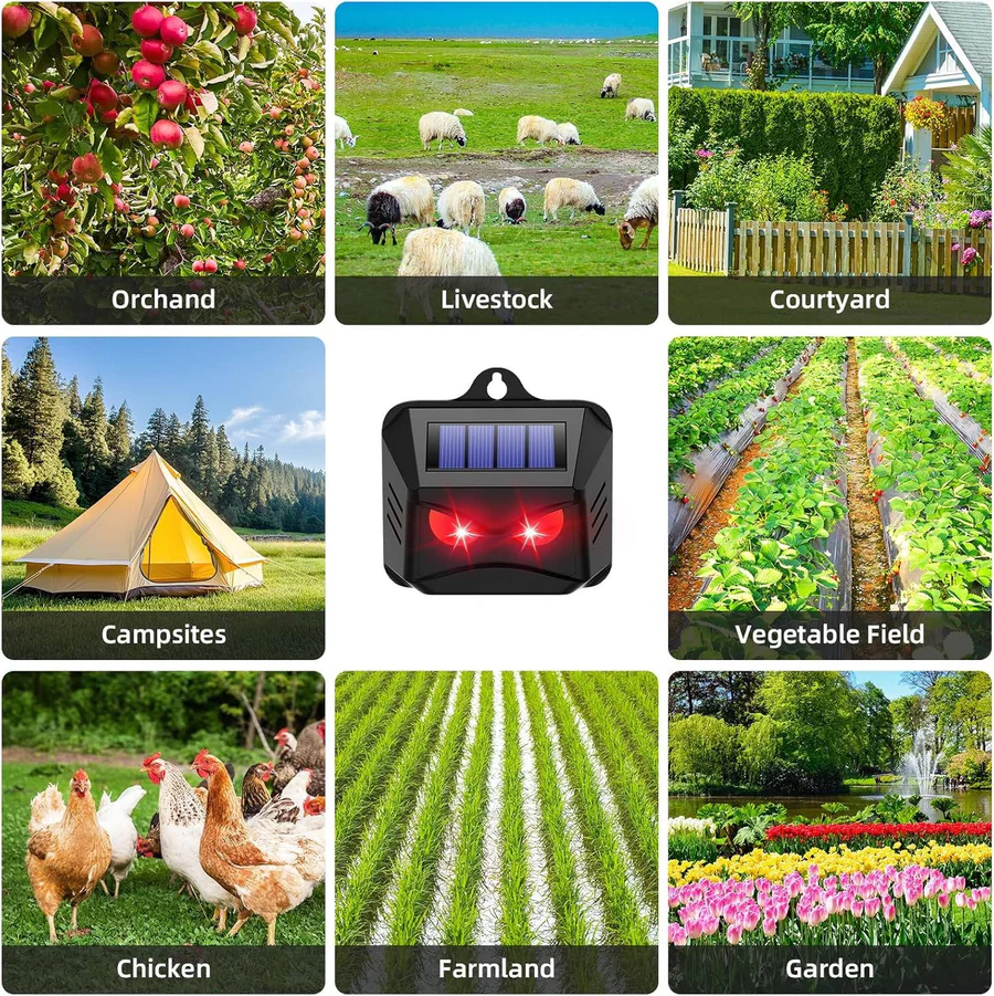 Solar Ultrasonic Animal Repeller Set of 2 with Flashing LED Lights for Yard and Garden