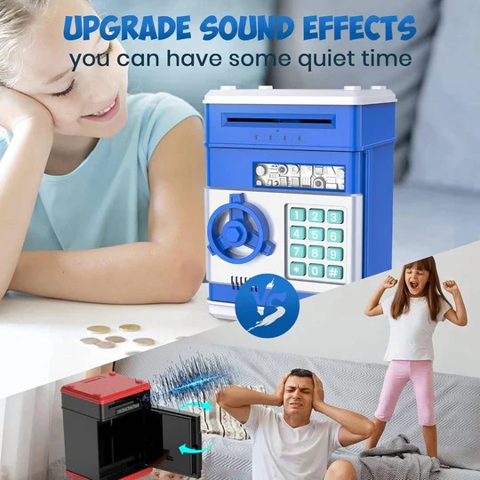 Motorized Coin and Bill Bank with Passcode Lock and Bilingual Voice Prompts