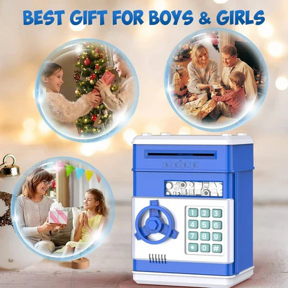 Motorized Coin and Bill Bank with Passcode Lock and Bilingual Voice Prompts