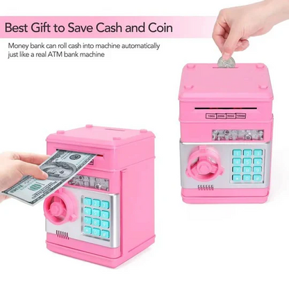 Motorized Coin and Bill Bank with Passcode Lock and Bilingual Voice Prompts