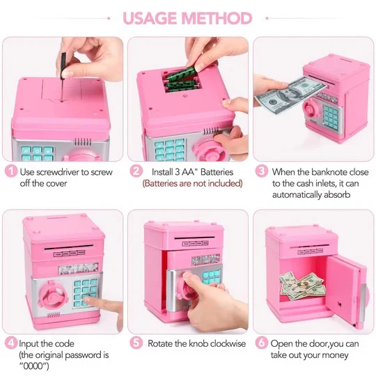 Motorized Coin and Bill Bank with Passcode Lock and Bilingual Voice Prompts