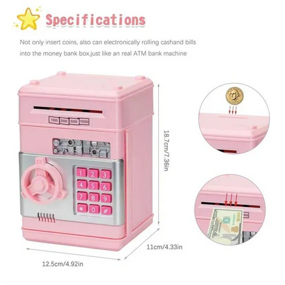 Motorized Coin and Bill Bank with Passcode Lock and Bilingual Voice Prompts
