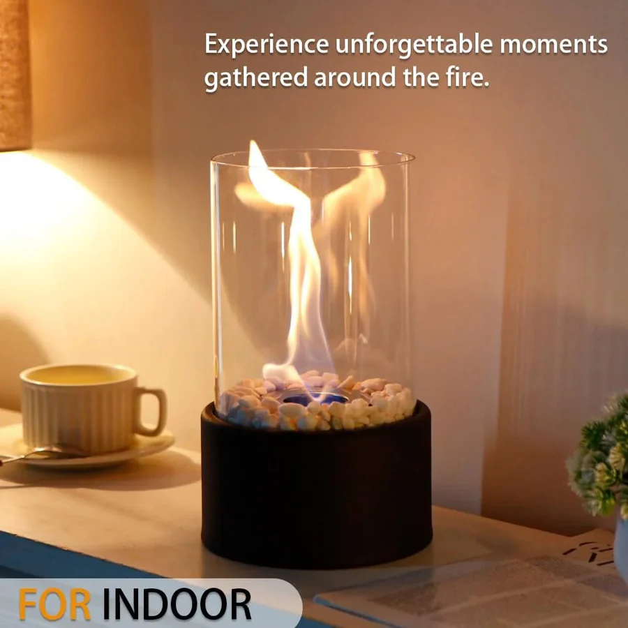 Tabletop Ethanol Fireplace with Heat Resistant Glass and Flame Snuffer