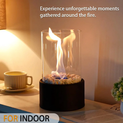 Tabletop Ethanol Fireplace with Heat Resistant Glass and Flame Snuffer