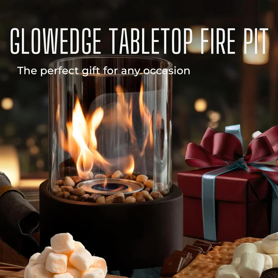 Tabletop Ethanol Fireplace with Heat Resistant Glass and Flame Snuffer