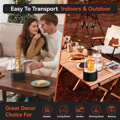 Tabletop Ethanol Fireplace with Heat Resistant Glass and Flame Snuffer