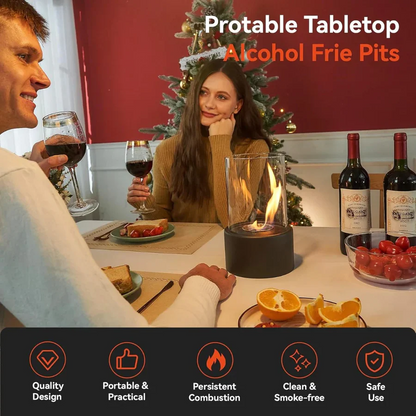Tabletop Ethanol Fireplace with Heat Resistant Glass and Flame Snuffer