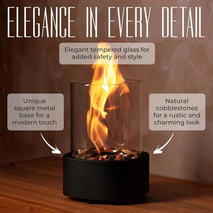 Tabletop Ethanol Fireplace with Heat Resistant Glass and Flame Snuffer