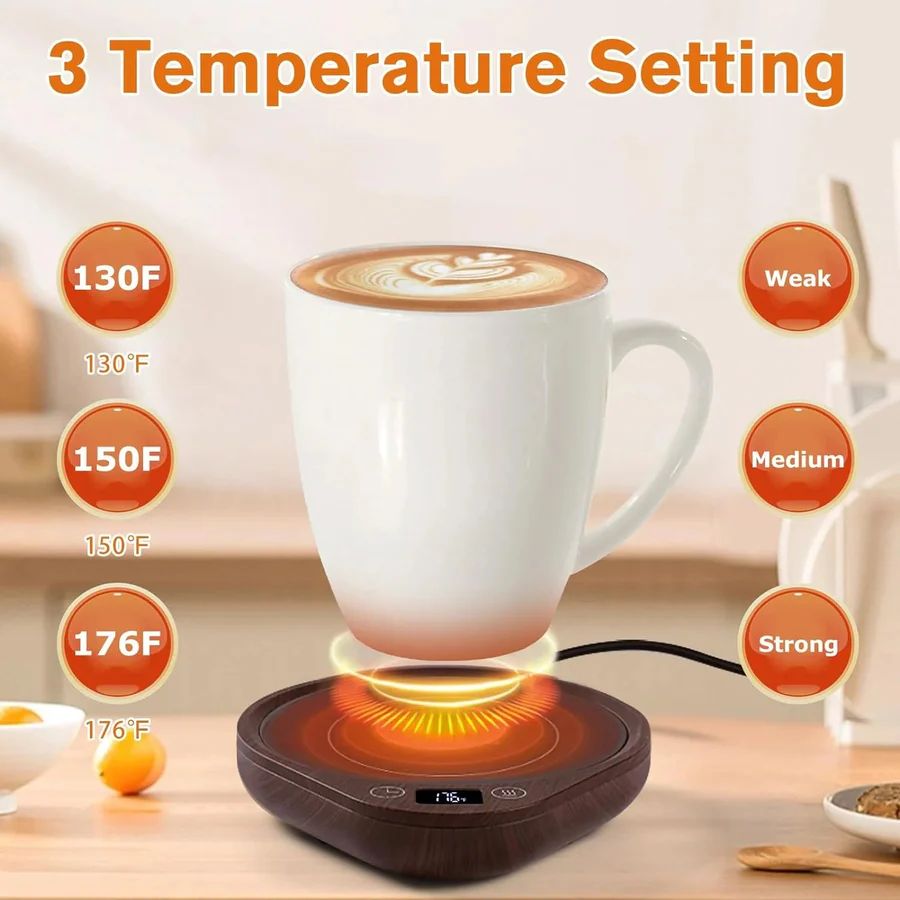 Electric Mug Warmer with 5.5 Inch Heating Plate, Three Heat Settings, and Auto Shut Off