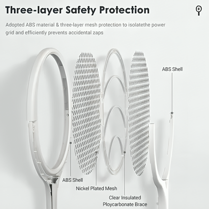 Bug Zapper Racket with Tilting Head and Five Operating Modes, Foldable Rechargeable