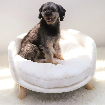 Round Raised Pet Bed with Wooden Legs and Washable Cushion