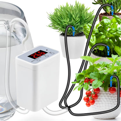 Plant Watering System with Rechargeable Battery and LCD Timer for 2-8 Pots