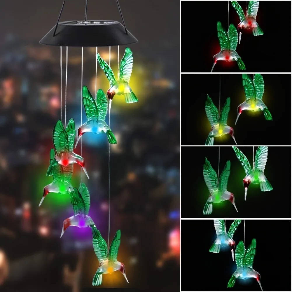 Hanging Solar Wind Chimes with Six Rotating LED Colors and Automatic Dusk Sensor